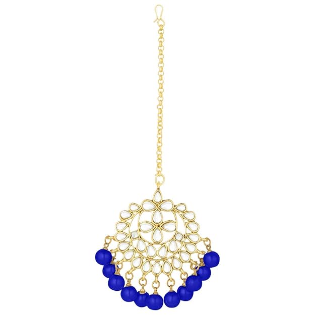 Bridal Mang Tika in Gold Plated Pearl and Kundan Studded Earring Set