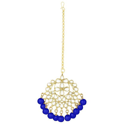 Bridal Mang Tika in Gold Plated Pearl and Kundan Studded Earring Set