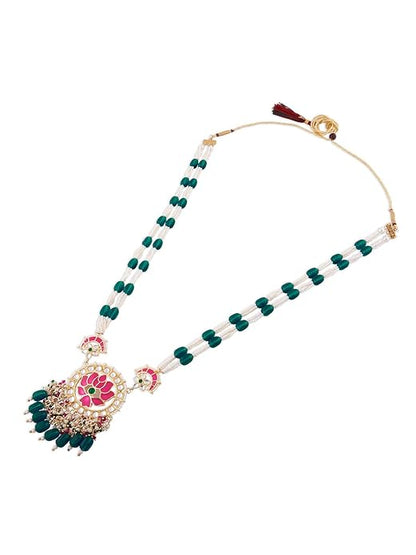 Lotus Flower Necklace Green Pink Meenakari Set