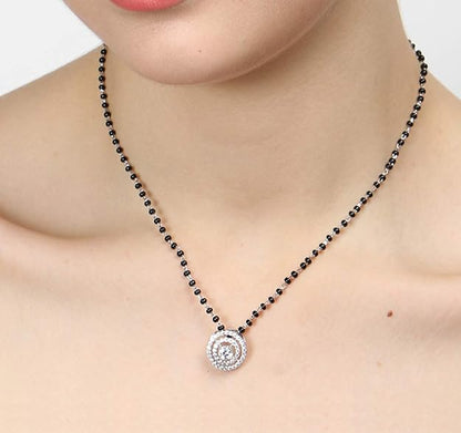 Indian Wedding Necklace Mangalsutra in 925 Sterling Silver Platinum Plated Stone Studded Bridal Design
