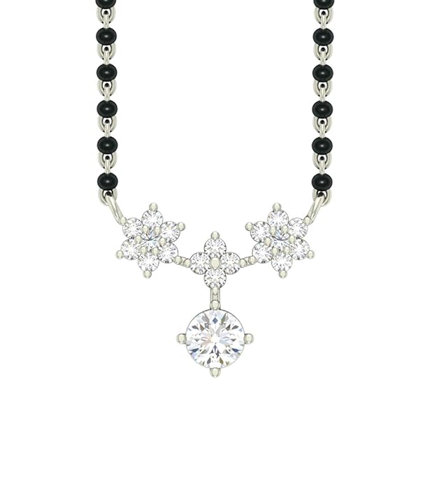 Silver Mangalsutra in 925 Sterling Silver Contemporary Design with Earrings and Chain Platinum Plated Swiss Zirconia