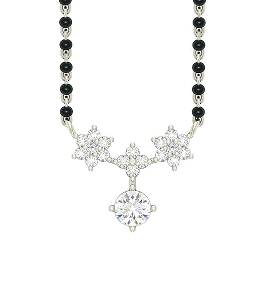 Silver Mangalsutra in 925 Sterling Silver Contemporary Design with Earrings and Chain Platinum Plated Swiss Zirconia