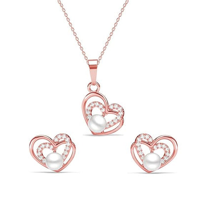 Heart Pearl Necklace Rose Gold