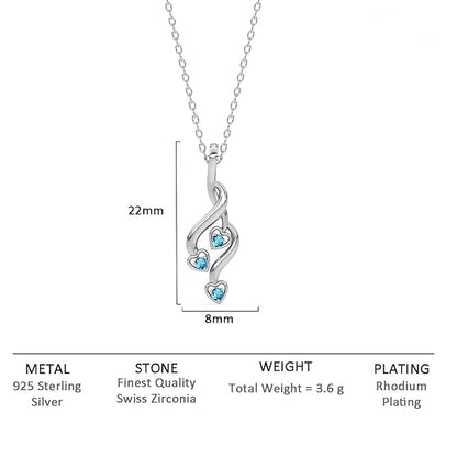 Heart and Diamond Necklace in 925 Sterling Silver Valentina Design with Rhodium Plated Swiss Zirconia
