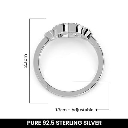 Silver Diamond Heart Ring in 925 Pure Sterling Silver Adjustable Elegant Design
