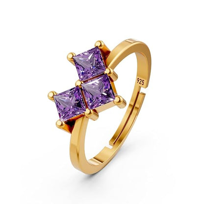 Silver Gold Engagement Ring in 925 Pure Sterling Silver Adjustable Modern Design