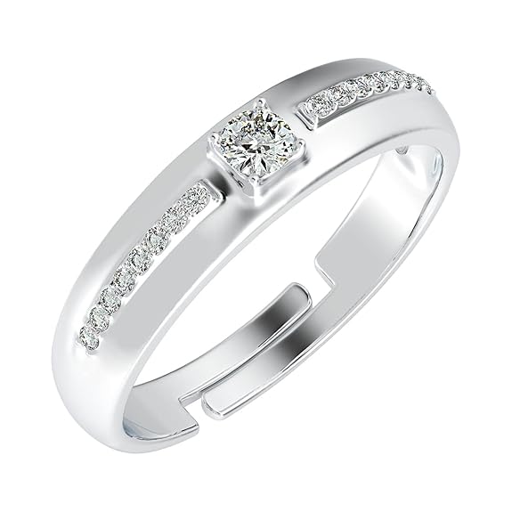 Sterling Silver Diamond Engagement Rings in Pure 925 Real Silver Adjustable Band Design