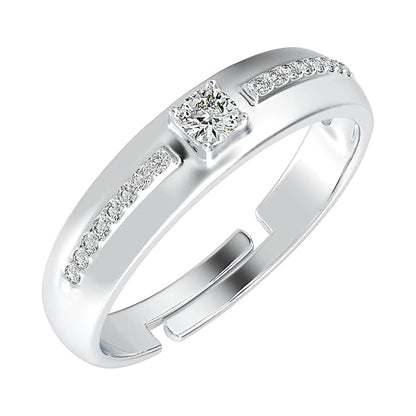 Sterling Silver Diamond Engagement Rings in Pure 925 Real Silver Adjustable Band Design