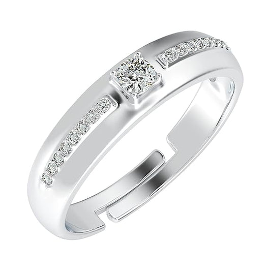 Sterling Silver Diamond Engagement Rings in Pure 925 Real Silver Adjustable Band Design