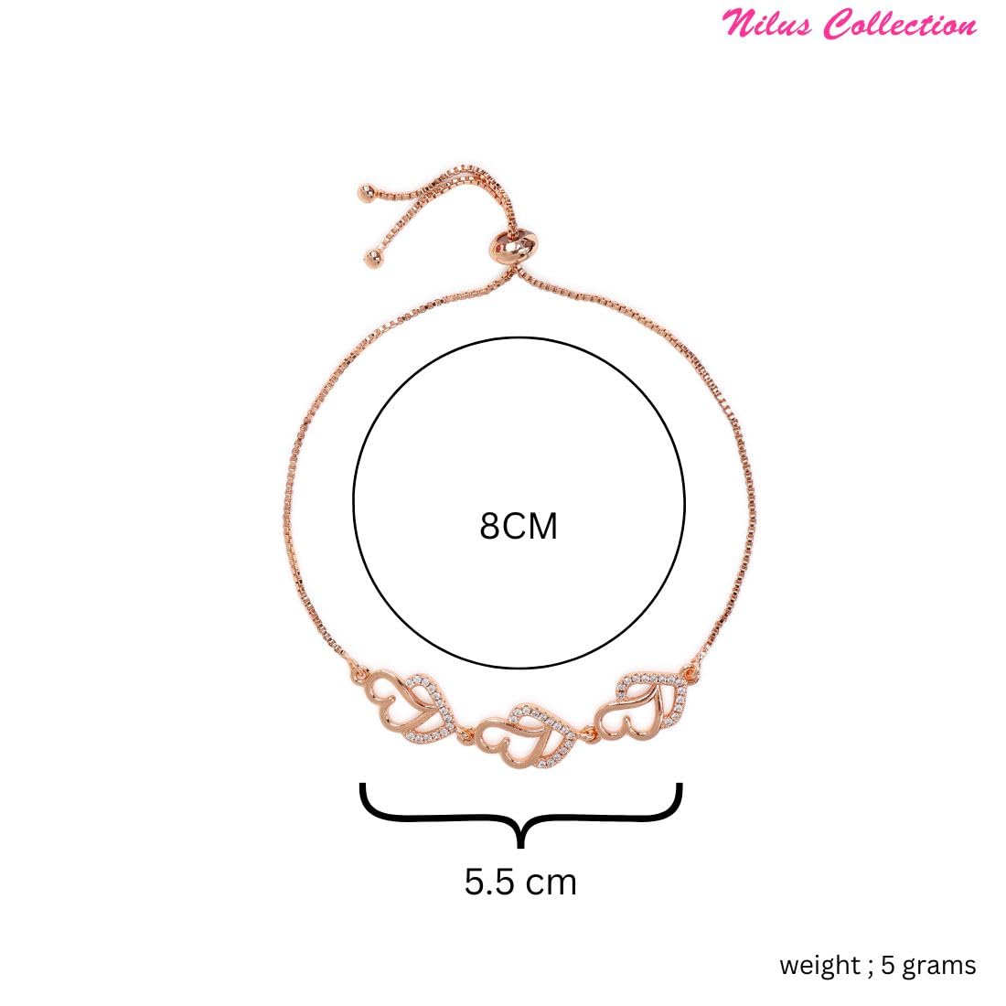 Adjustable Diamond Crystal Rose Gold Charm Bracelet