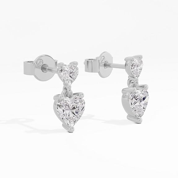 Sterling Silver Dual Heart Gold Dangle Earrings