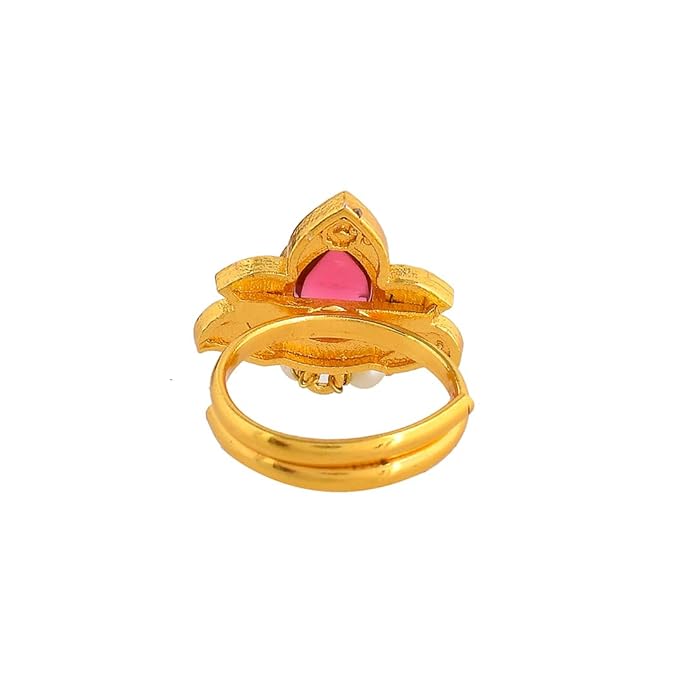 Pink Stone Pearl Kundan Ring