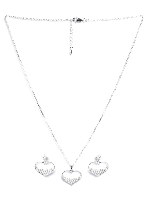Sterling Silver Heart Necklace Earring Set