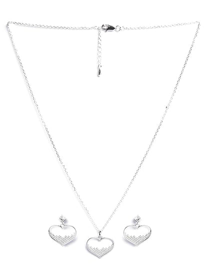 Sterling Silver Heart Necklace Earring Set