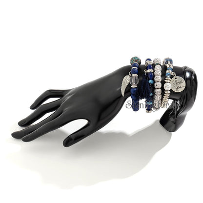 Bohemian I Love You Feather Charm Beaded Multilayer Bracelet for Women & Girls