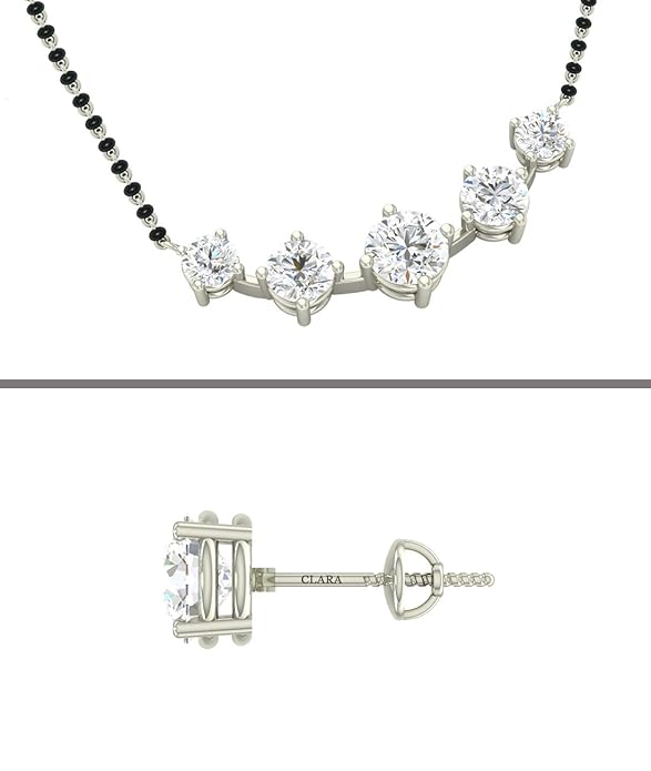 Indian Mangalsutra in 925 Sterling Silver 5 Stone Traditional Design with Earrings and Chain Platinum Plated