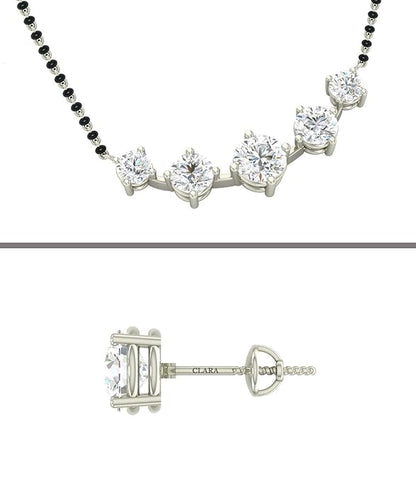 Indian Mangalsutra in 925 Sterling Silver 5 Stone Traditional Design with Earrings and Chain Platinum Plated