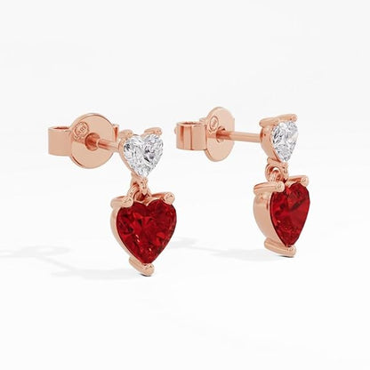 Sterling Silver Dual Heart Gold Dangle Earrings