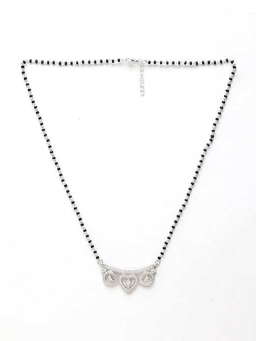 Daily Wear Mangalsutra in 925 Sterling Silver Lightweight Stone Studded Platinum Plated Design