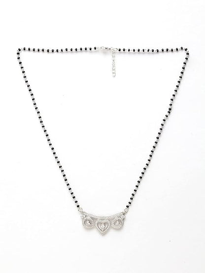 Daily Wear Mangalsutra in 925 Sterling Silver Lightweight Stone Studded Platinum Plated Design