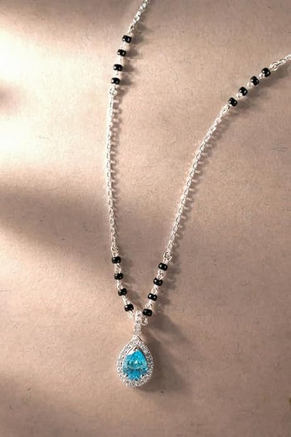 Black Diamond Beads Mangalsutra in 925 Sterling Silver Teardrop Tanmaniya Pendant with Black Beads Chain