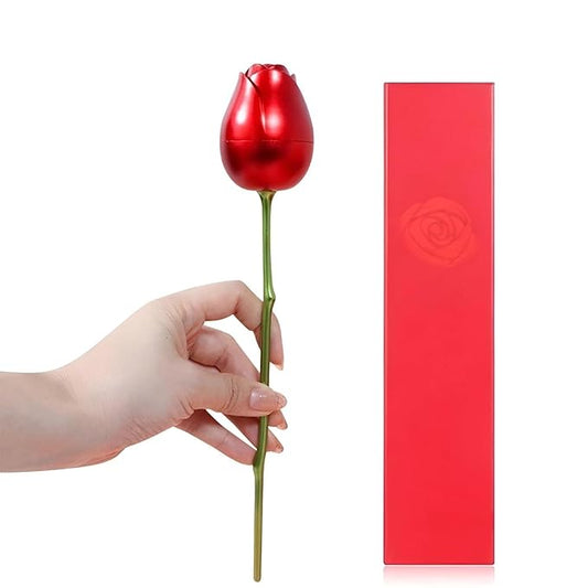 Wedding Ring Box for Ceremony with Metal Rose Design and Hidden Jewelry Storage