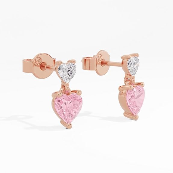 Sterling Silver Dual Heart Gold Dangle Earrings