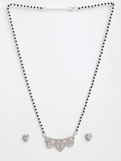 Mangalsutra Necklace Modern in 925 Sterling Silver Elegant Stone Studded Design with Earrings