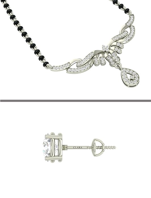 Mangalsutra for Marriage in 925 Sterling Silver Elegant Stone Studded Design with Earrings and Chain