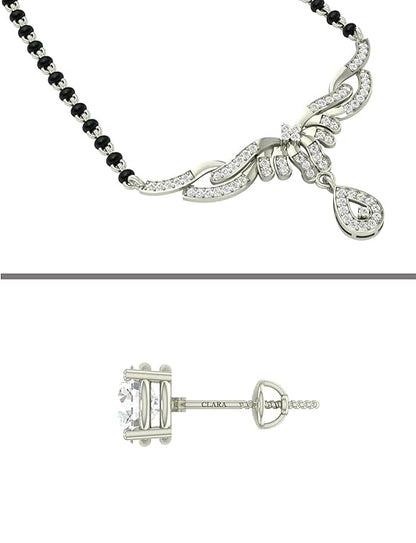 Mangalsutra for Marriage in 925 Sterling Silver Elegant Stone Studded Design with Earrings and Chain
