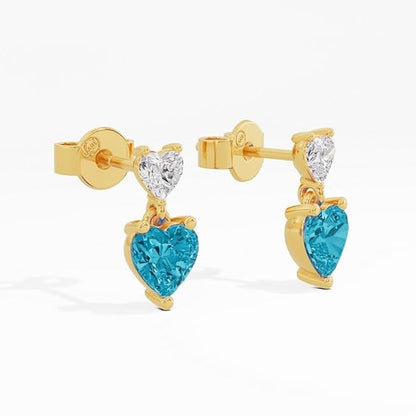 Sterling Silver Dual Heart Gold Dangle Earrings