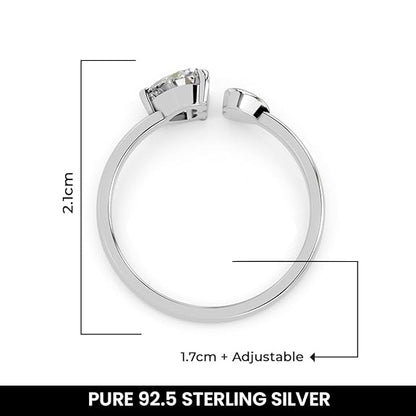 Silver Diamond Heart Ring in 925 Pure Sterling Silver Adjustable Elegant Design