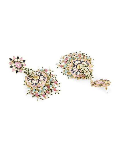 Meenakari Jhumka Earrings With Multicolor Beads
