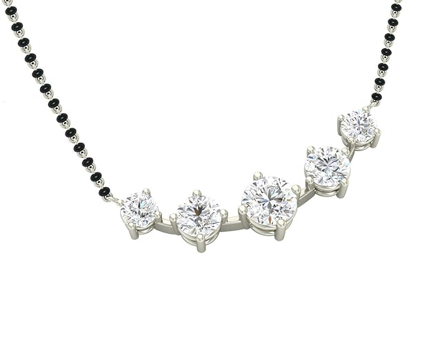 Mangalsutra Necklace in 925 Sterling Silver 5 Stone Design with Earrings and Chain Platinum Plated Swiss Zirconia