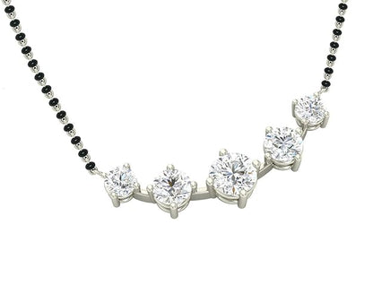 Mangalsutra Necklace in 925 Sterling Silver 5 Stone Design with Earrings and Chain Platinum Plated Swiss Zirconia