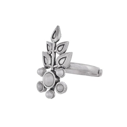 Oxidised Floral Adjustable Ring