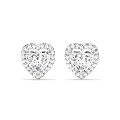 Diamond Pendant Set with Earrings in Sterling Silver Zilvia Heart Solitaire Design with Platinum Plated Swiss Zirconia