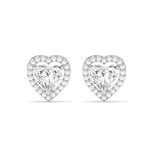 Heart Stud Earrings in Sterling Silver Zilvia Heart Solitaire Design with Platinum Plated Swiss Zirconia