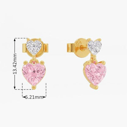 Sterling Silver Dual Heart Gold Dangle Earrings