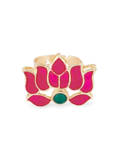 Lotus Flower Necklace Green Pink Meenakari Set