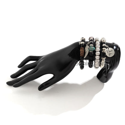 Bohemian I Love You Feather Charm Beaded Multilayer Bracelet
