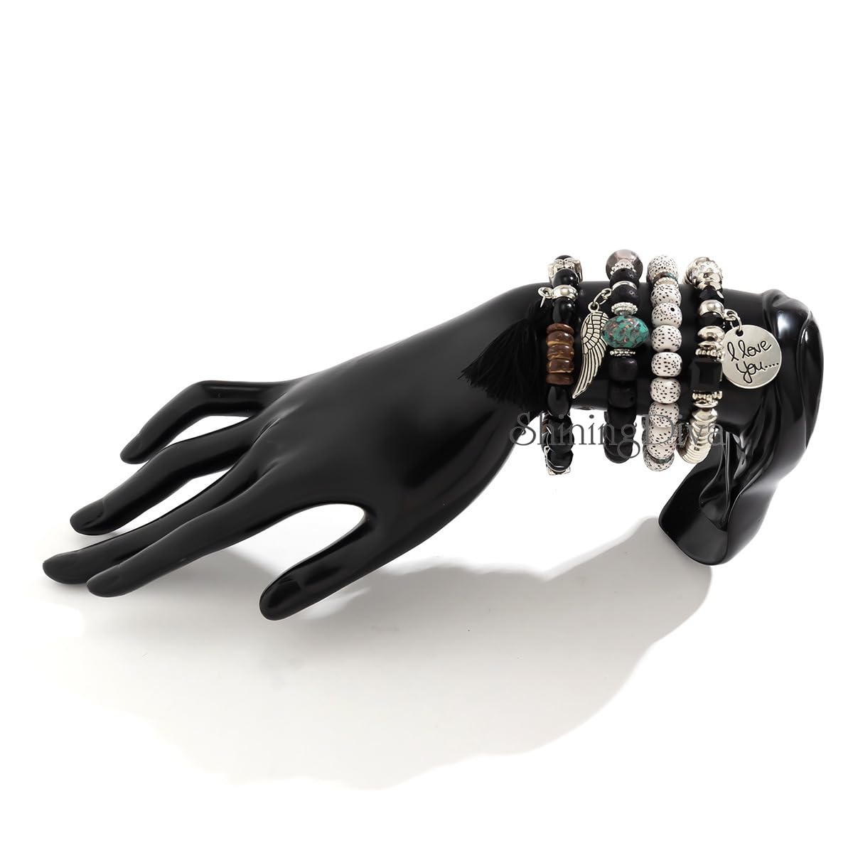 Bohemian I Love You Feather Charm Beaded Multilayer Bracelet for Women & Girls