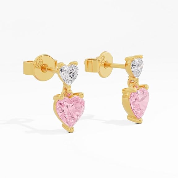 Sterling Silver Dual Heart Gold Dangle Earrings