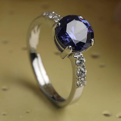 Red Heart Silver Ring in 925 Sterling Silver Round Stone Design with Adjustable Band