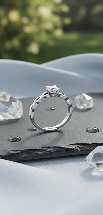 Engagement Rings for Women in Pure Silver Solitaire Modern Adjustable Design