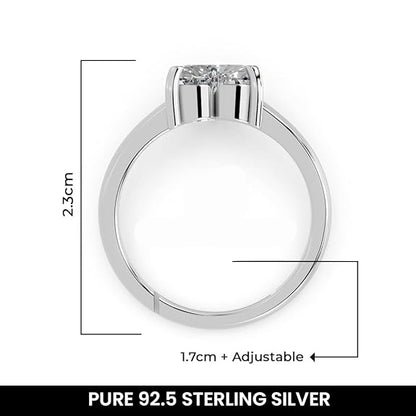 Silver Diamond Heart Ring in 925 Pure Sterling Silver Adjustable Elegant Design