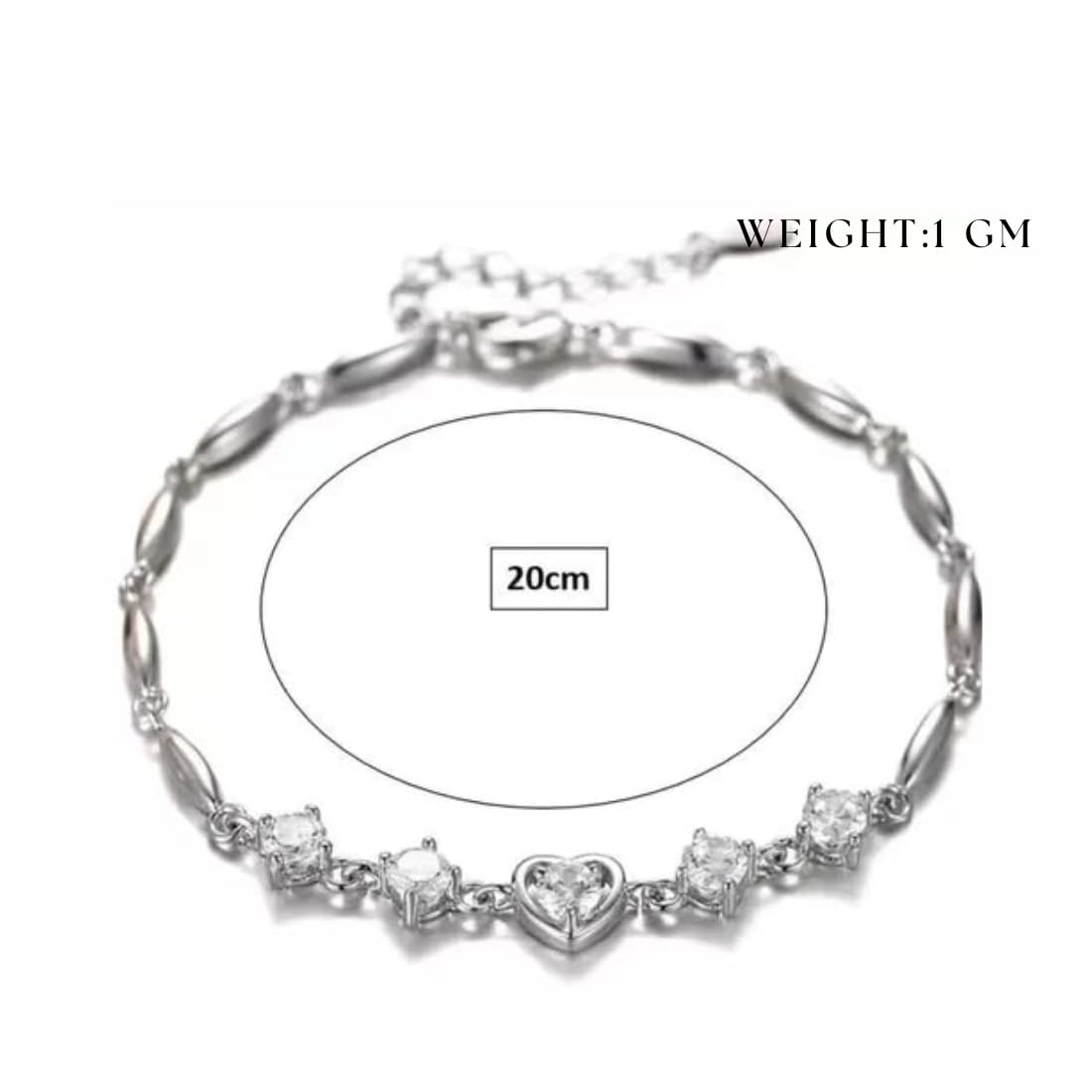 Copper Sterling Silver Plated Heart Shape Designed Charm Bracelet for Women