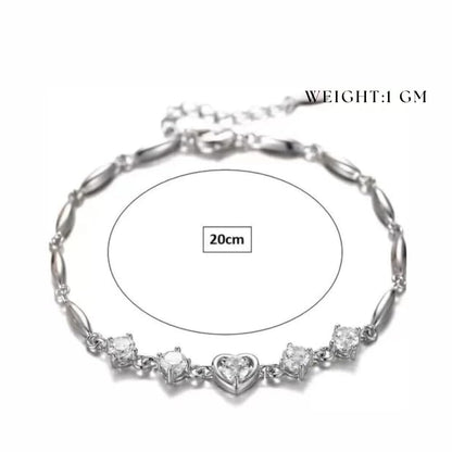 Copper Sterling Silver Plated Heart Shape Designed Charm Bracelet for Women (White Color)