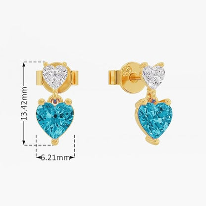 Sterling Silver Dual Heart Gold Dangle Earrings