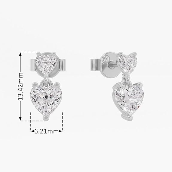 Sterling Silver Dual Heart Gold Dangle Earrings